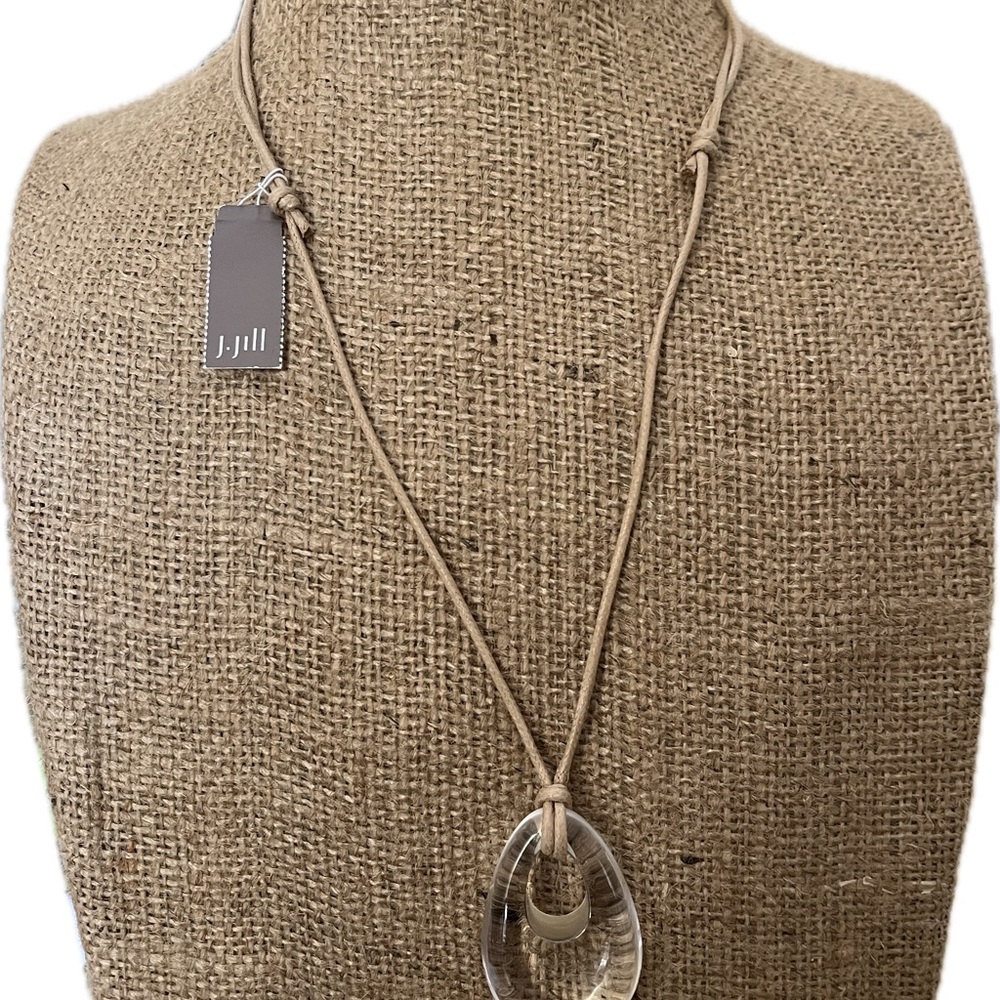 JJILL Tan and Black Necklace with Teardrop Pendant  with Adjustable cords